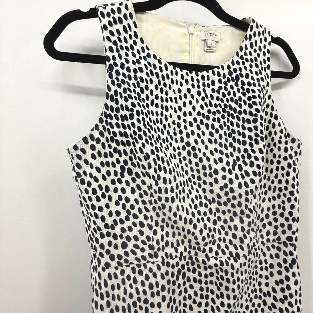 J Crew Textured Size 4 Weave Ink Ivory‎ Spot Dress Preppy Neutral Career Capsule